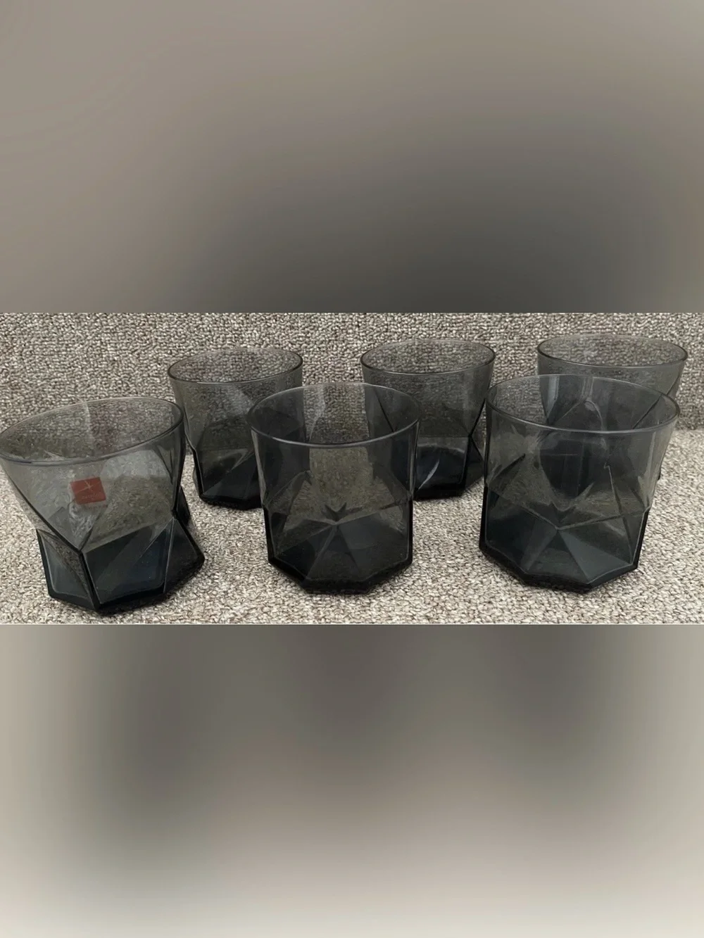 VINTAGE MCM SET OF 12 BORMIOLI ROCCO CASSIOPEA SMOKE GRAY WHISKEY GLASSES- ITALY